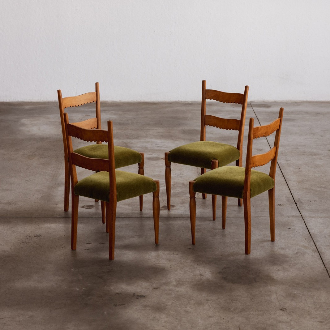 Paolo Buffa Dining Chairs for Marelli & Colico, Green Velvet, 1951, Set of 6, 1951