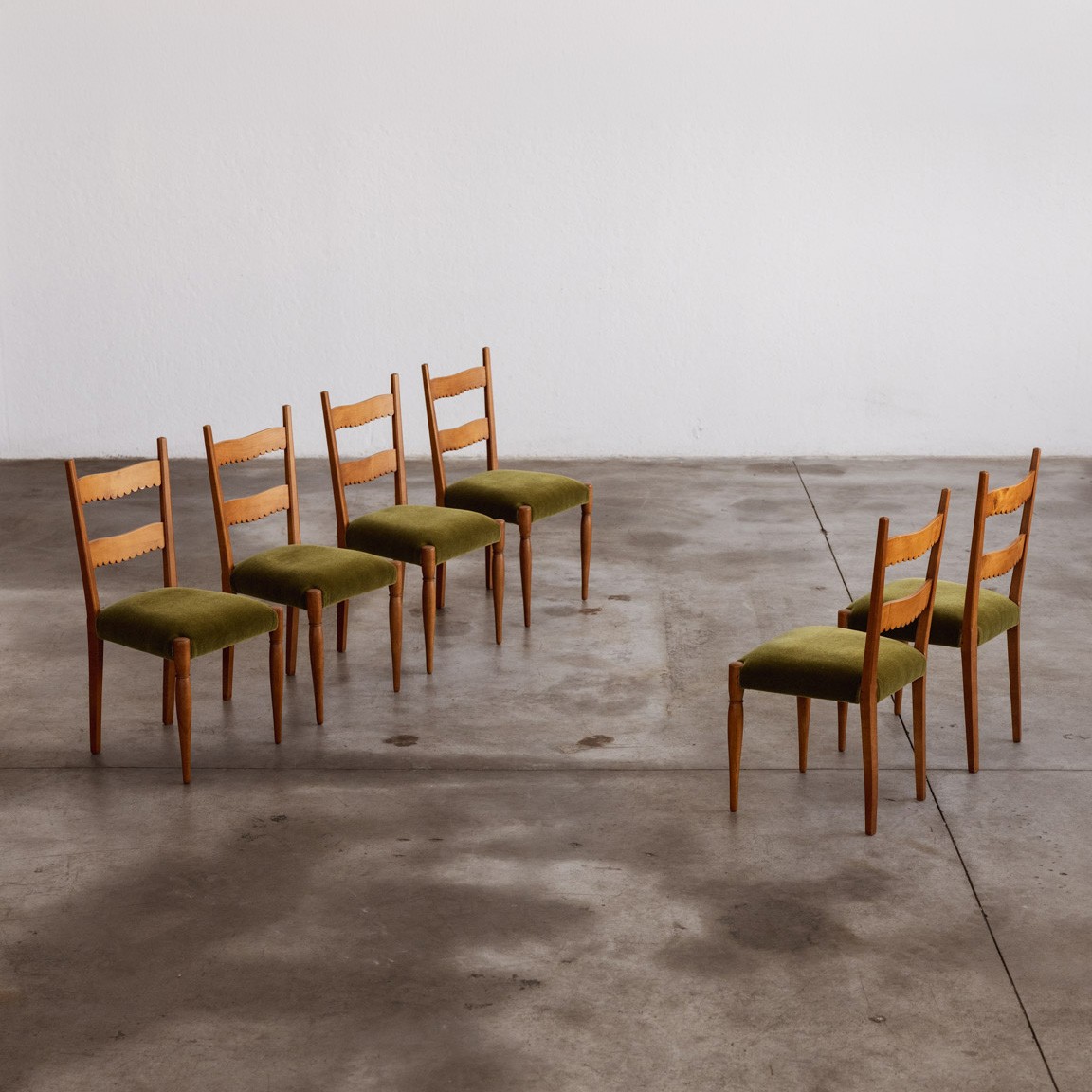 Paolo Buffa Dining Chairs for Marelli & Colico, Green Velvet, 1951, Set of 6, 1951