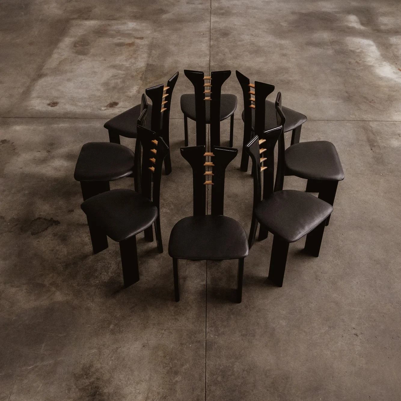 Pierre Cardin Dining Chairs for Roche Bobois, Black Leather, 1970, Set of 8, 1970s