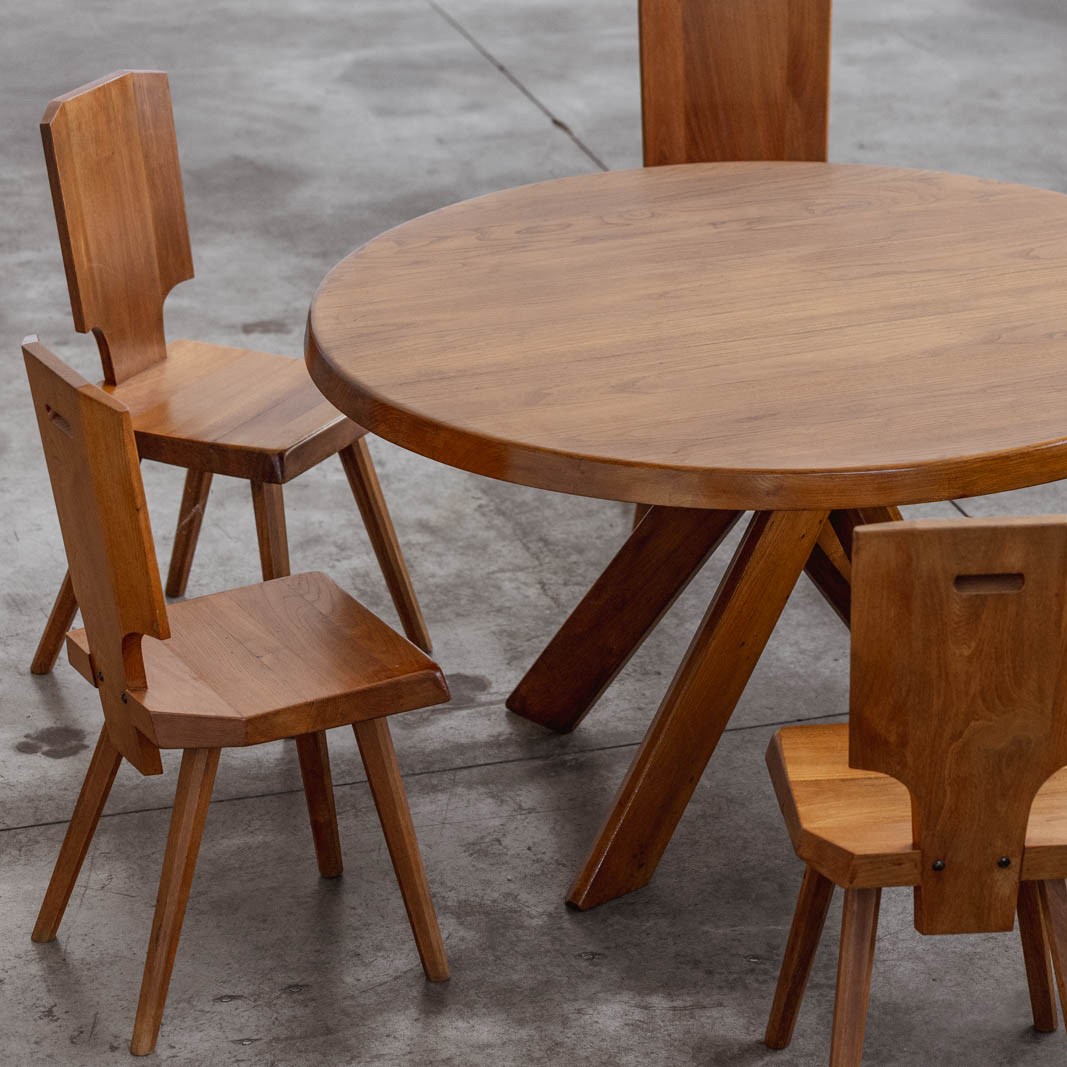 Pierre Chapo T21B "Sfax" Table & "S28" Chairs for Atelier Pierre Chapo, Wood, France, 1970s, 1970s