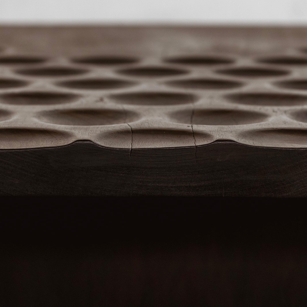 Sculptural Low Table in Dark Carved Wood, France, 1960s, 1960s