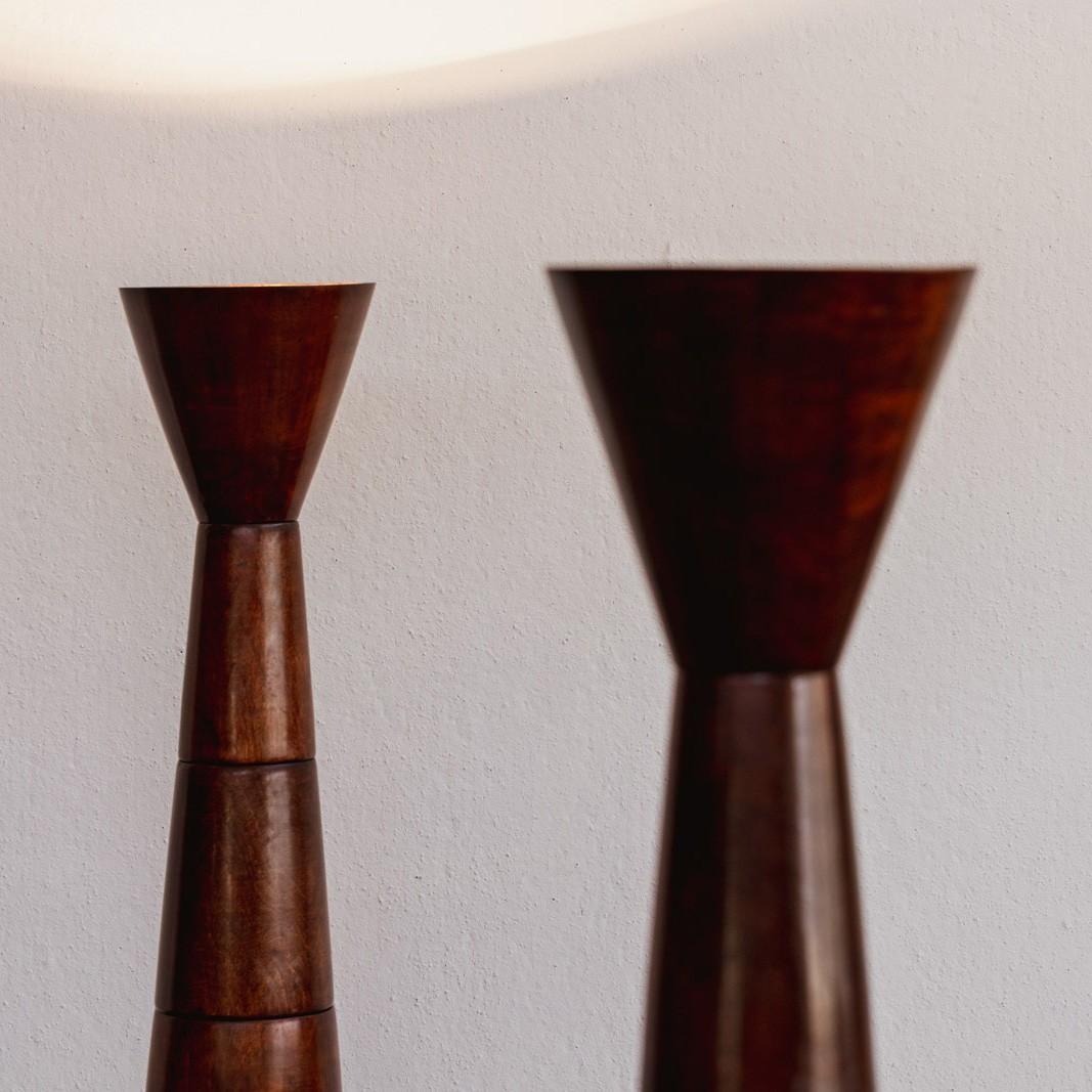 Sculptural Turned Wood Floor Lamps, France, 1960, Set of 2, 1960