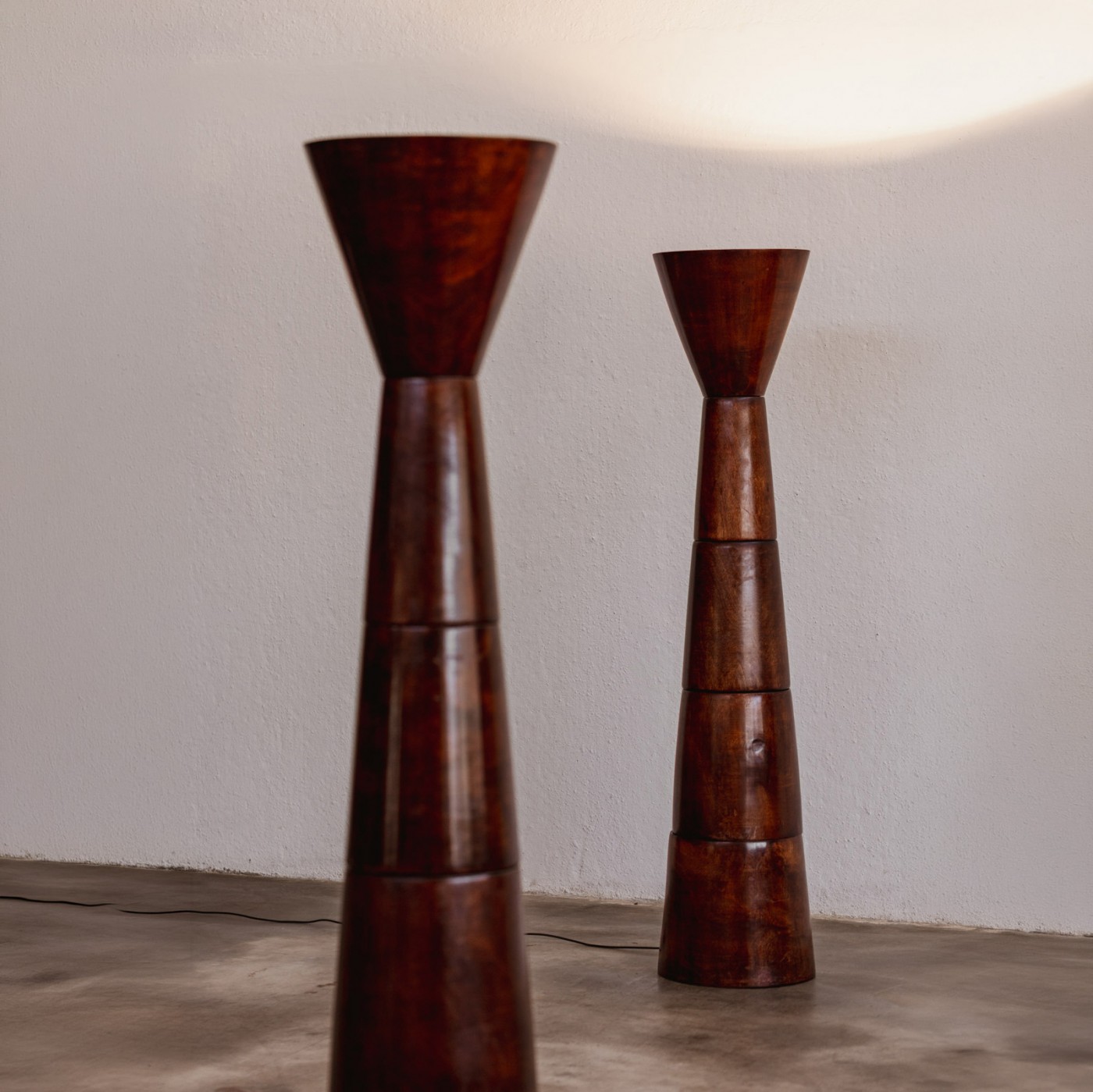 Sculptural Turned Wood Floor Lamps, France, 1960, Set of 2, 1960