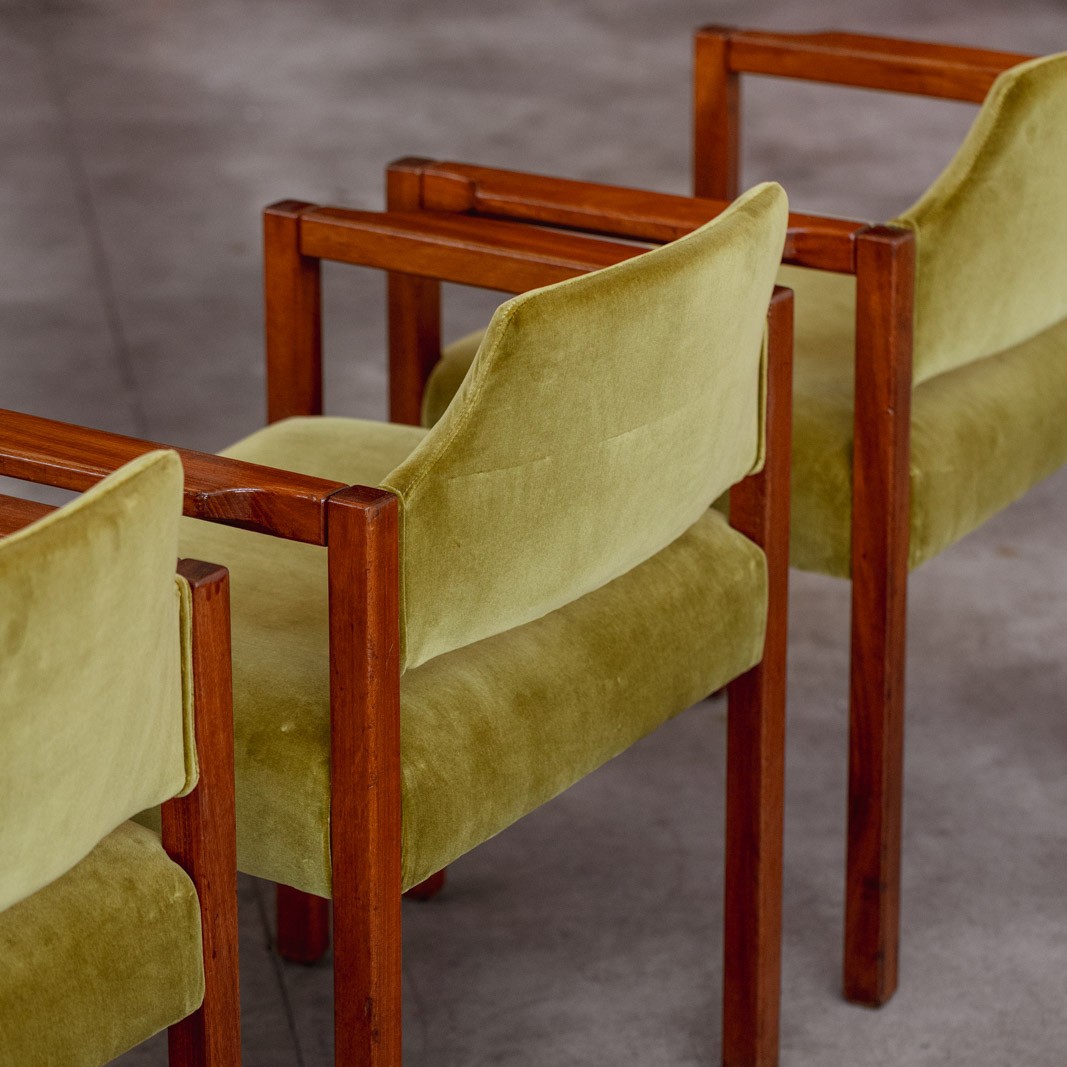 Umberto Brandigi "Jollina" Chairs for Poltronova, Green Velvet, 1960s, Set of 8, 1960s