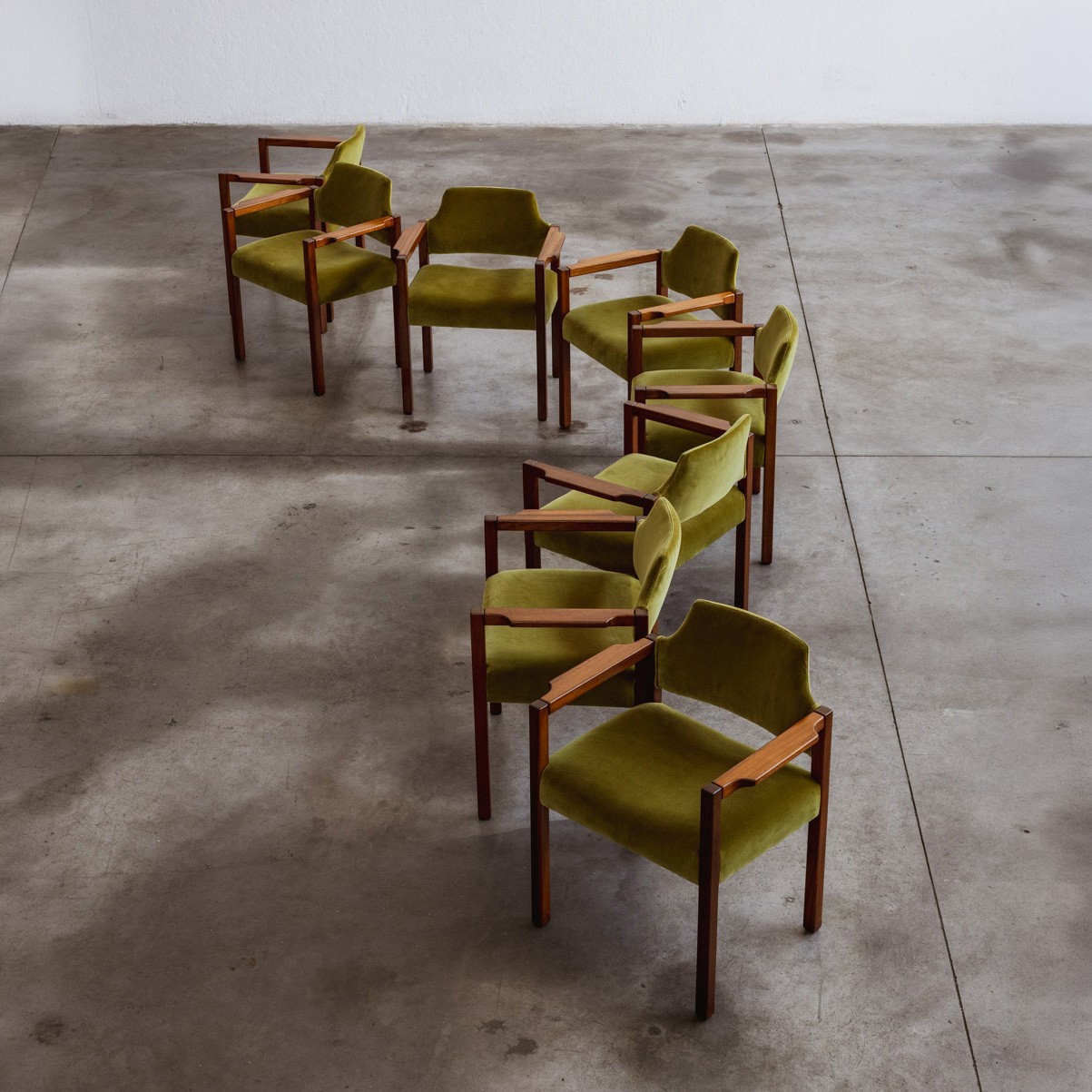Umberto Brandigi "Jollina" Dining Chairs for Poltronova, Green Velvet, 1960s, Set of 8, 1960s