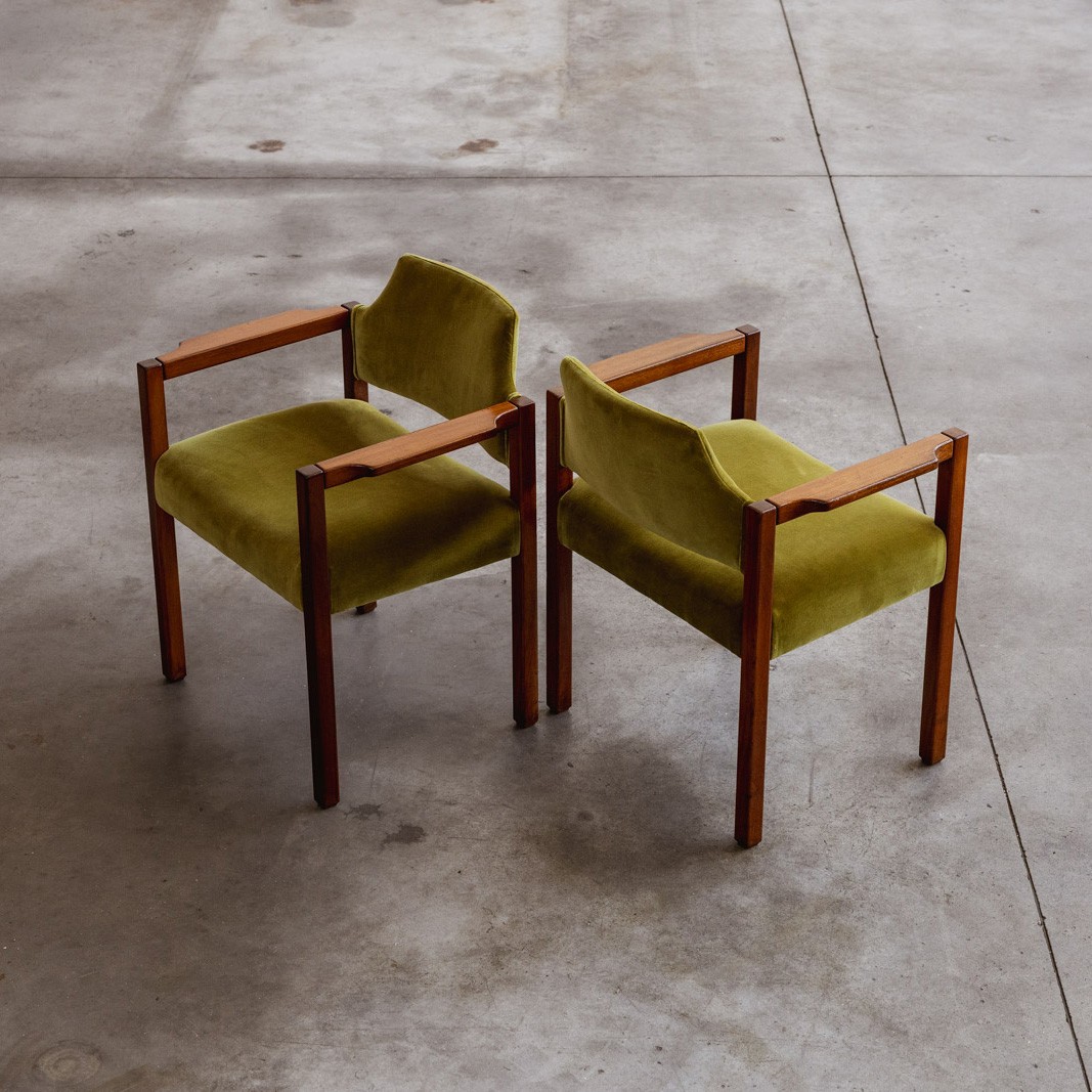 Umberto Brandigi "Jollina" Dining Chairs for Poltronova, Green Velvet, 1960s, Set of 8, 1960s