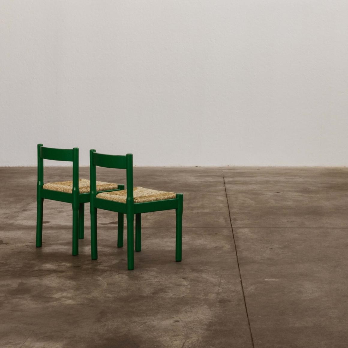 Vico Magistretti "Carimate" Dining Chairs for Cassina, Green Lacquered, 1960, Set of 8, 1960